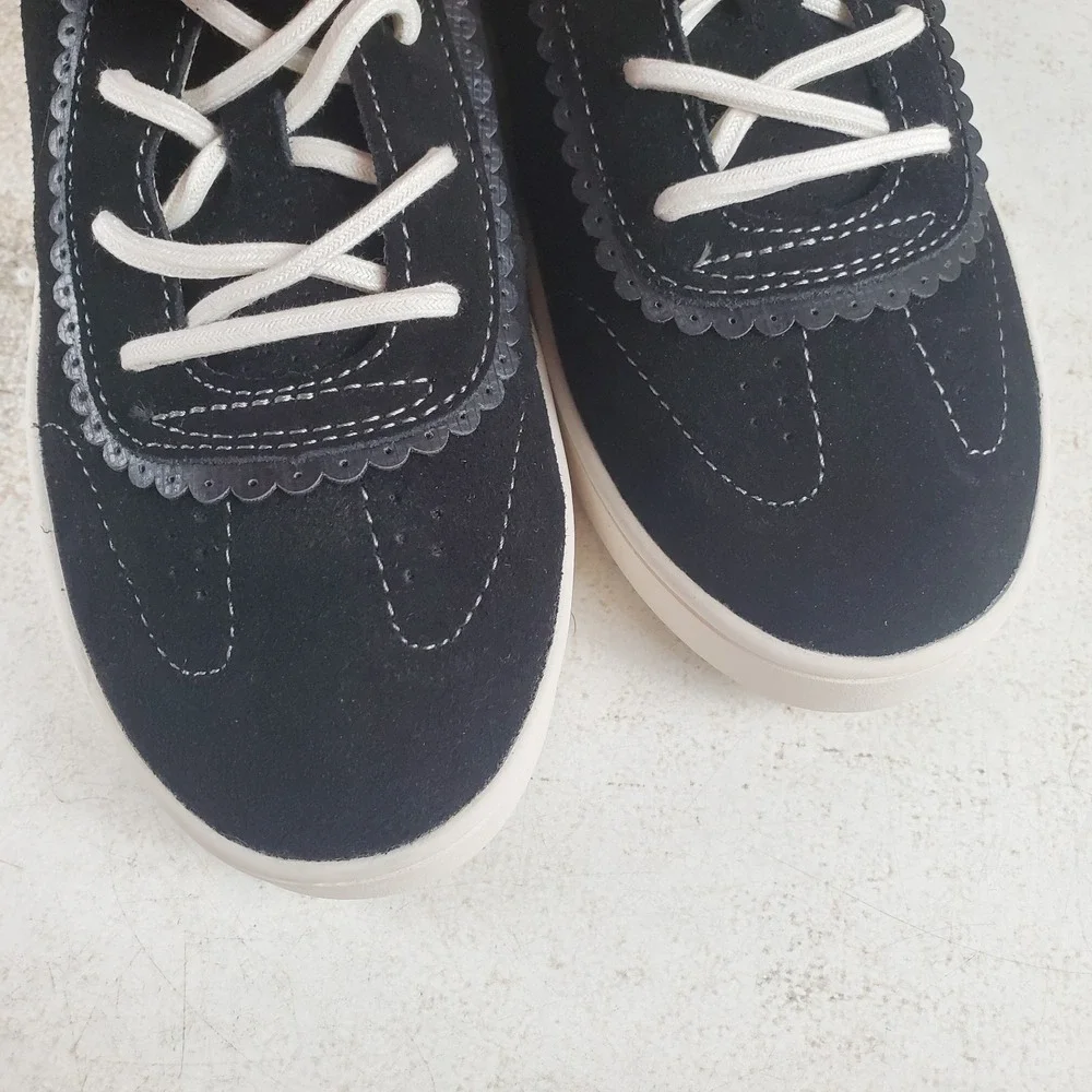 Spenco Camden Womens Shoes Sz 8 Black Suede Shoes Scalloped Trim Sneaker